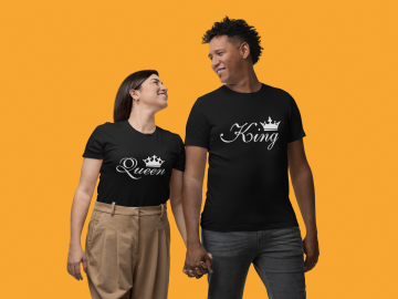 Bella canvas t shirt mockup featuring a smiling couple holding hands in a studio m36302